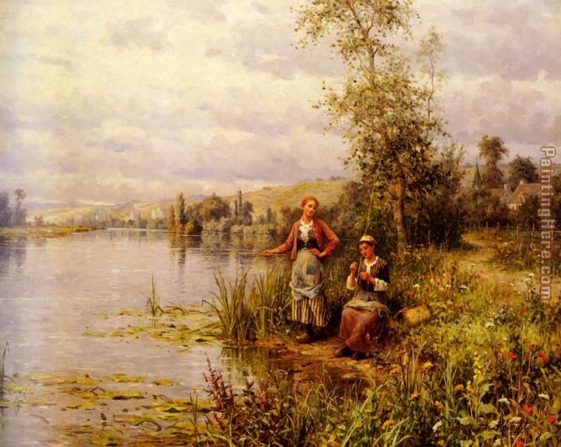 Country Women Fishing on a Summer Afternoon painting - Daniel Ridgway Knight Country Women Fishing on a Summer Afternoon art painting
